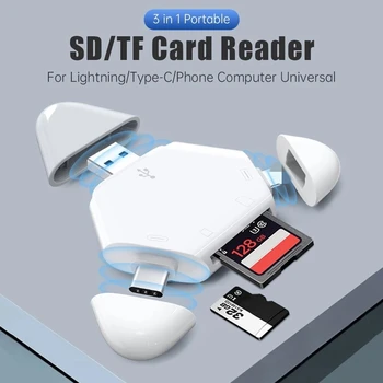 Iphone 3 in 1 Çoklu kart okuyucu Yıldırım SD TF Hafıza kart okuyucu Desteği IOS İçin USB Tip C Adaptörü Kart Okuyucu
