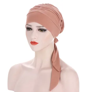 İslami türban Şapka kadınlar için Önceden Bağlı Kemo Kasketleri Kapaklar Bandana Başörtüsü Başkanı Wrap Kanser saç aksesuarları