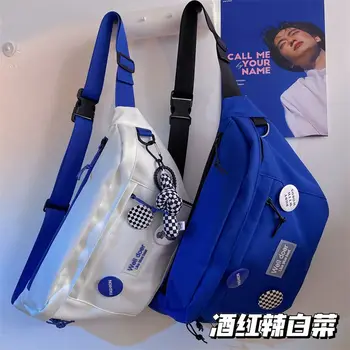 Japon Harajuku Koyu Rüzgar Spor Yüksek kapasiteli Göğüs Çantası Erkek Kore Retro Çok Yönlü Tulum Mavi askılı çanta