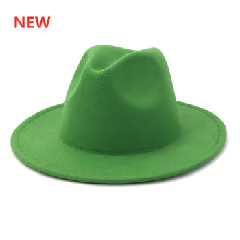 Kadın Fedora Şapka YENİ Noel Yeşil Katı Resmi Elbise Düğün Erkek Şapka Caz Kış Şapka Toptan