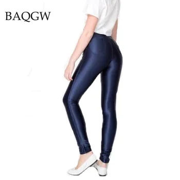 Katı Floresan Tayt Kadınlar Casual Yüksek Bel Artı Boyutu Renkli Parlak Parlak Legging Kadın Elastik Pantolon Sportif Giysiler