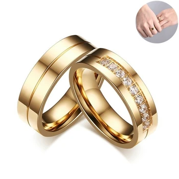 Klasik Moda Titanyum Çelik Kakma Zirkon Çift Yüzük Düğün Nişan Yüzüğü yıldönümü yüzüğü Sevgilisi Takı Hediye