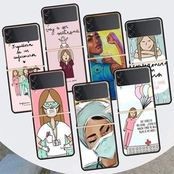 Komik Tıp Hemşire Doktor Samsung Galaxy Z Flip 4 3 5G telefon kılıfı Siyah Sert Kapak ZFlip 4 3 Lüks Darbeye Dayanıklı Tampon Coqu