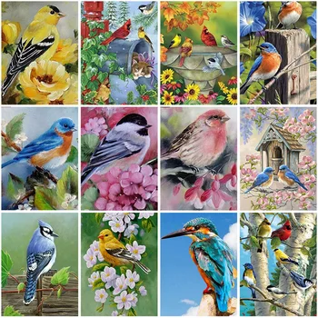 Kuş Çiçek DIY 5D Elmas Boyama Çapraz dikiş kitleri Tam Yuvarlak Reçine Rhinestones Mozaik Hayvan Elmas Nakış Ev Dekor