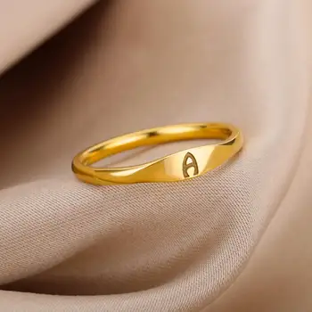 Küçük İlk Harf Yüzükler Kadınlar için Paslanmaz Çelik Harfleri İnce Halka Kazınmış Alfabe Estetik Düğün Takı anillos mujer