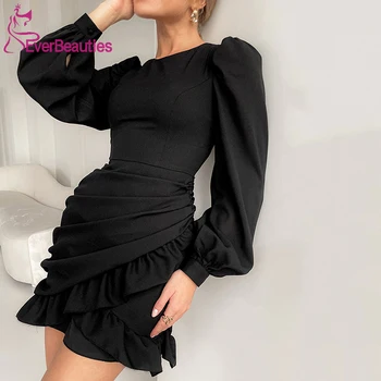 Küçük Siyah Elbiseler Resmi Amaçlar için Uzun Kollu Diz Boyu Parti Elbiseler маленькоечерное платье Abiye