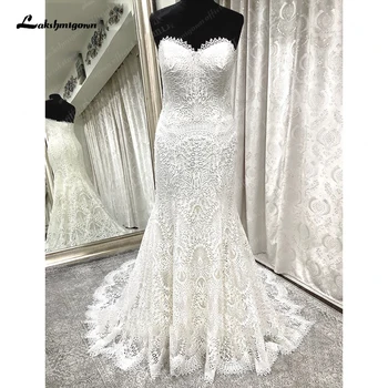 Lakshmigown Dantel Boho Mermaid düğün elbisesi Kadınlar için Kapalı Omuz Sevgiliye 2023 Elbise Sivil gelinlikler vestidos novias
