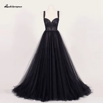 Lakshmigown Gotik Siyah düğün elbisesi 2021 Kabarık Artı Boyutu Gelin Elbise Vestido de Boda Vintage Tül gelinlik Lace Up Geri