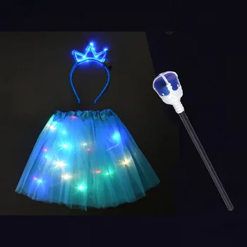Led ışık Up Kraliçe Prenses Kostüm Glow Etek Bandı Parti Tiara Taç Scepter Navidad Düğün Dekorasyon Festivali Noel