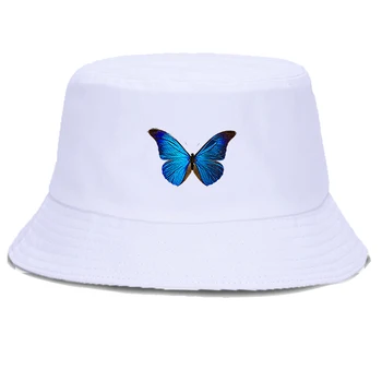 Mavi Kelebek Kova Şapka Katlanabilir Pamuk Harajuku Balıkçı Şapka Güneş Koruyucu Rahat Plaj güneşlikli kep Unisex Açık Panama Kapaklar