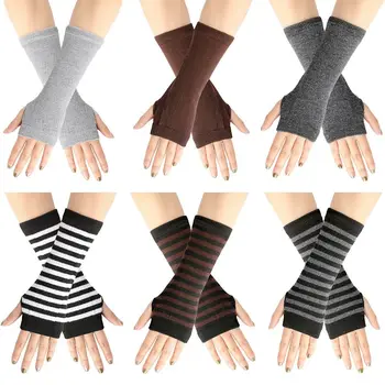 Moda Aksesuarları İnce Cosplay Parti Örme Parmaksız Eldiven Esneklik Eldiven Yarım Parmak Çizgili Eldivenler