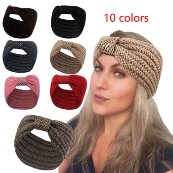 Moda Güzel Kış Yün Örgü Yay Bantlar Kadınlar Kız için Geniş Çapraz Düğüm Hairband Sıcak İlmek Şapkalar Bayan saç aksesuarları