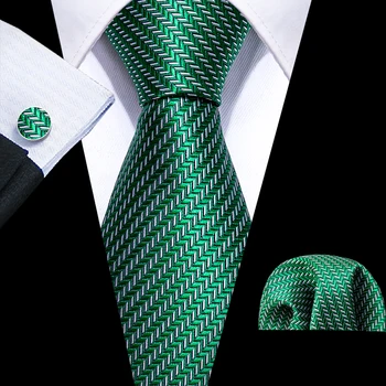Moda Yeşil Yenilik Erkekler Kravat Seti 8.5 cm İpek Jakarlı Dokuma Kravatlar Düğün İş Mendil Kravat Seti Barry.Wang FA-6028
