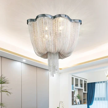 Modern Stil Krom Sanat Lüks tavan ışıkları Mühendislik Tasarım Zincir Püskül Alüminyum Zincir LED tavan lambası