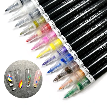 MYBORMULA 12 Renkler 3D Oje Süsleyen cetvel kalemi Tırnak Sanat Kalem DIY Graffiti Tasarım Nokta Boyama Vernik Manikür Süslüyor Aracı