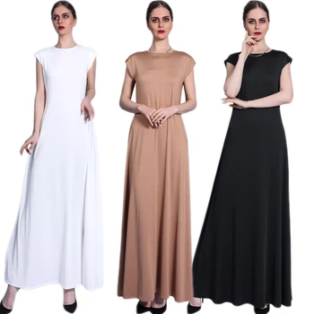 Müslüman Kadınlar Lady Uzun Maxi Elbise Kolsuz Altına Giymek Ince Arapça Abaya Robe Ramazan Kaftan Türk Dubai Giyim Orta Doğu