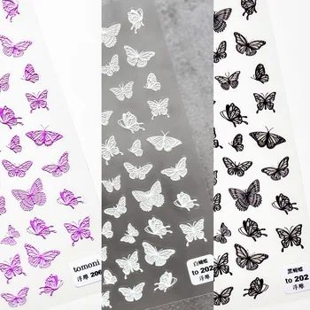 Nail Art Sticker Yapışkanlı Yüksek Kaliteli Kabartmalı Siyah Beyaz Pembe Kelebek DIY Nail Art Çıkartması Folyo Dekorasyon