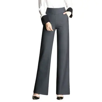 Orta Yaşlı kadın düz pantolon Artı Boyutu Geniş Bacak Düz Renk Düz Ofis Gevşek Fermuar Pantolon İlkbahar Sonbahar İçin 6XL