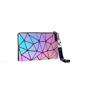 Seasonblack sıcak moda kadın yansıtıcı kozmetik çantası geometrik kozmetik çantası Pu rahat el çantası