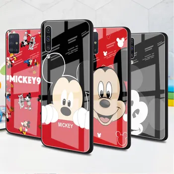 Sevimli Mickey Mouse Karikatür Cam Samsung kılıfı Galaxy A52 A53 5G A72 A71 A70 A50 A33 A23 A13 A21s Siyah Yumuşak Kenar Telefon Coque