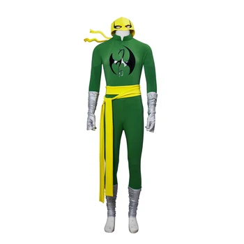 Shang Chi Cosplay Demir Yumruk Kostüm Tulumlar erkek Tek Parça Kıyafet Onesies Yeşil Onesie Seti Cadılar Bayramı Karnaval Tam Set