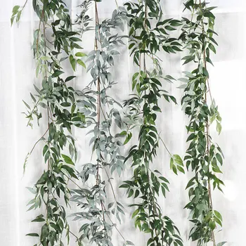 Simülasyon Hasır Yeşil Yapraklar Kamışı Düğün dekorasyon söğüt Bitki Rattan Yaprakları Ev Bahçe Dekoratif yeşil asma sahte bitki