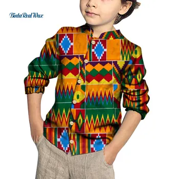 Stok Boyutu çocuğun Kalp Desen Tops Bazin Riche Afrika Balmumu Baskı Patchwork Pamuk Gömlek Çocuk Giyim WYT384