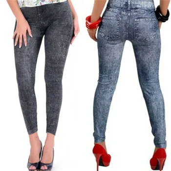 Süper Ucuz Moda Yüksek Bel Mavi Kot Kadın Seksi Spor Tayt Skinny Pantolon Denim Sıkı Kalem Pantolon