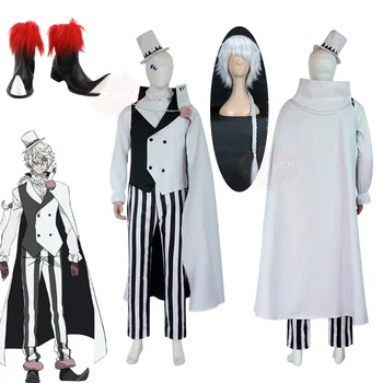 Sıcak Bungo Sokak Köpekleri Sezon 4 Nikolai Gogol Palto Şapka Pelerin Tam Set Palyaço Cosplay Kostüm Beyaz Siyah Üniforma Eyepatch
