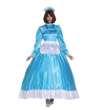 Sıcak Sissy Kız Prenses Kilitlenebilir Saten Elbise Rol yapma Hizmetçi Kostüm Özelleştirme