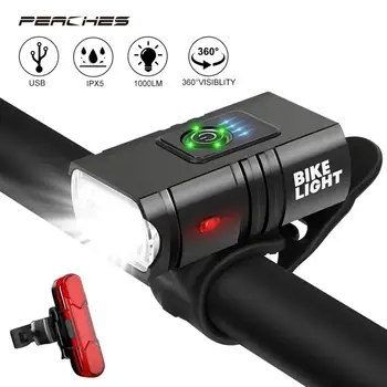 T6 LED bisiklet ışığı 1000LM USB Şarj Edilebilir Güç Göstergesi Bisiklet Ön Lamba Arka Lambası El Feneri Para Bicicleta Bisiklet Ekipmanları
