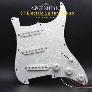 Tek Bobin Elektro Gitar Pickguard Manyetikler Yüklü Kablolu 11 Delik SSS Kırmızı / Beyaz İnci Beyaz Gitar Aksesuarları