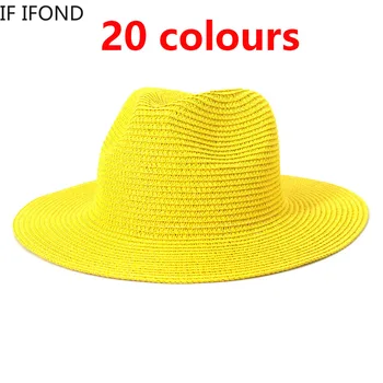 Toptan güneş şapkaları Erkekler Kadınlar Yaz Panama Geniş Ağızlı Hasır Şapkalar Moda Renkli Açık Caz Plaj Güneş koruyucu bone