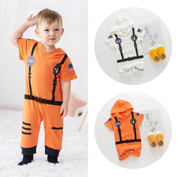 Umorden Yaz Kısa Hoodie Astronot Kostüm Romper Bebek Erkek Kız Uzay Takım Elbise Tulum Cadılar Bayramı Doğum Günü Kıyafet 0-24M