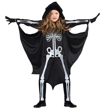 Unisex Çocuk Cadılar Bayramı Partisi Cosplay Kostümleri Siyah Yarasa Kanat Pelerin Erkek Kız Vampir Kapşonlu Tulum Romper Çocuklar Hediyeler