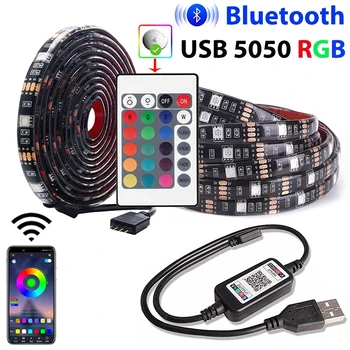 USB LED şeritler Bluetooth uyumlu 5050 RGB IR kumanda Led Duvar Chambre Esnek Lamba Bant Diyot Odası TV arka plan ışıkları
