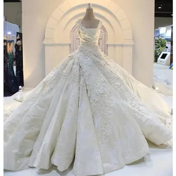 Vintage Lüks Gelinlik Lübnan Kabarık Gelin balo elbisesi Dantel Aplikler Kristal Vestido De Noiva 2023 Uzun Tren Abiye