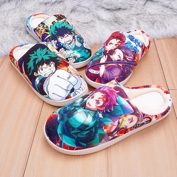 VIP Fiyat Anime Ev Terlik My Hero Academia iblis avcısı Cosplay Ayakkabı Kaymaz Yumuşak Sıcak ev terlikleri Severler çiftler için ayakkabılar