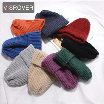 VISROVER 9 colorsways basit akrilik Bere unisex Kış Şapka Kadınlar İçin Tığ örgü bere Skullies Beanies Sıcak Kapaklar Kadın şapka