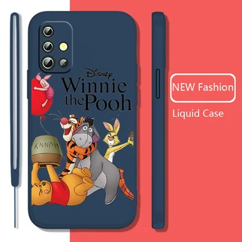 Winnie the Pooh Arkadaş Telefon Kılıfı İçin Samsung Galaxy A73 A53 A33 A52 A32 A22 A71 A51 A21S A50 4G 5G Sıvı Halat Kapak Coque Çapa