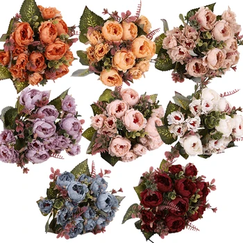Yapay İpek Mini Şakayık Çiçek Buketi 9 Kafaları Renkli şakayık çiçekleri Ev Bahçe Düğün Dekorasyon İçin DIY Çelenk Çiçekler