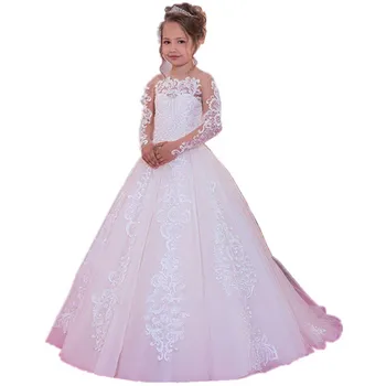 Yeni Varış Beyaz Yumuşak Tatlı Çocuk Çiçek Kız Elbise Dantel Örgü Abiye giyim Düğün Communion elbise Vestido