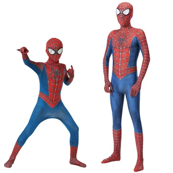 Yetişkin Çocuk 3D Tarzı Örümcek Adam Peter Parker Kostüm Cosplay Bodysuit Süper Kahraman Cadılar Bayramı Tulum Zentai Suit Erkekler Kadınlar
