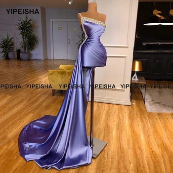 Yipeisha Kısa Kokteyl Elbise 2021 Yeni Varış Bir Omuz Lüks Boncuk Dubai Arapça Kadınlar Örgün Parti Törenlerinde Pageant Elbise