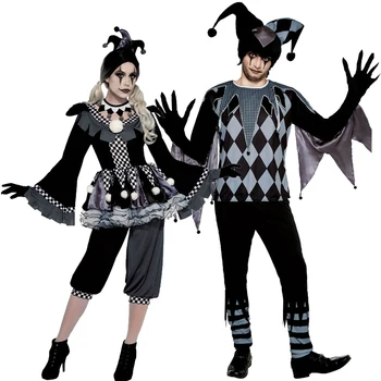 Çift Karnaval Cadılar Bayramı Evil Sirk palyaço kostümü Çılgın Stephen King's Poker Harlequin Cosplay Fantezi parti elbisesi