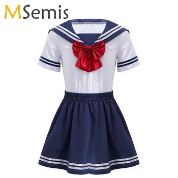 Çocuk Kız Japon okul üniforması Anime Denizci Elbise Giyim Seti Genç Gömlek Pilili Etek Sahne Performansı Kore Kıyafetler