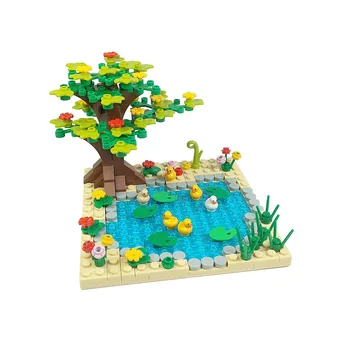 Şehir Çiçekler Bitkiler Ördek Çiftlik Parçaları MOC Yapı Taşları Tuğla Aksesuarları Yüzme Havuzu Blok Oyuncaklar Monte DIY Çocuk Hediye